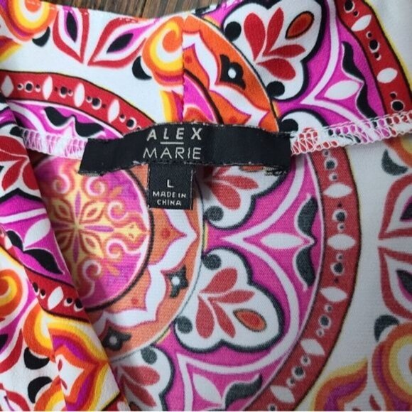 Alex Marie Bright Vibrant Pink Orange Medallion Boho Career Shell Tank Top - Picture 4 of 8